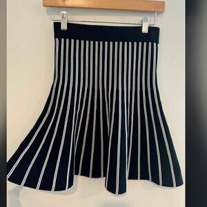 Maje Black and White Striped Skater Skirt